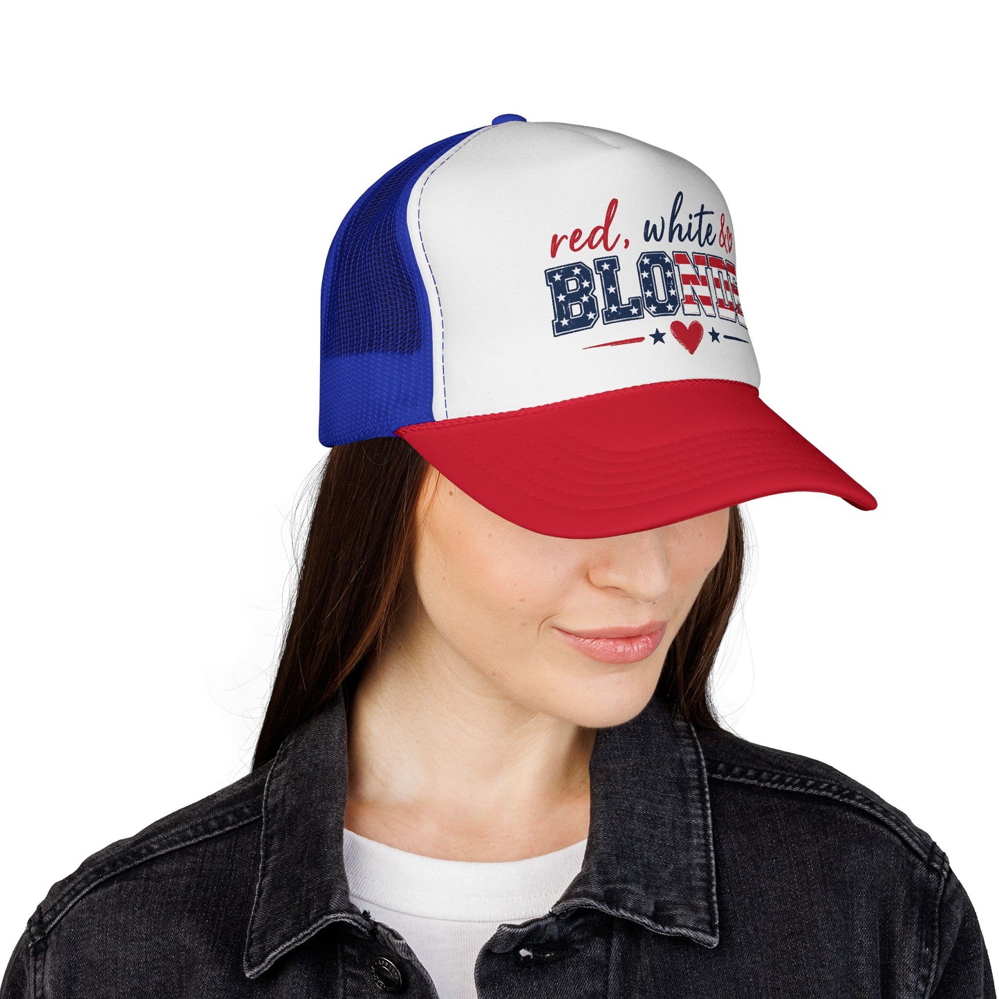 Trucker Cap - "Red, White & Blonde" Patriotic USA Flag Mesh Hat
